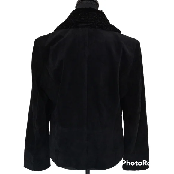 Valerie Steve's Blk Leather Suede Blazer Jacket size L - Picture 4 of 13